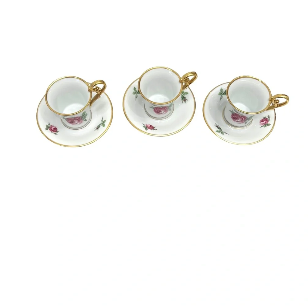 AK KAISER FLORAL DEMITASSE CUPS & SAUCERS - SET OF 3 #1531Circa 1950s-70s
